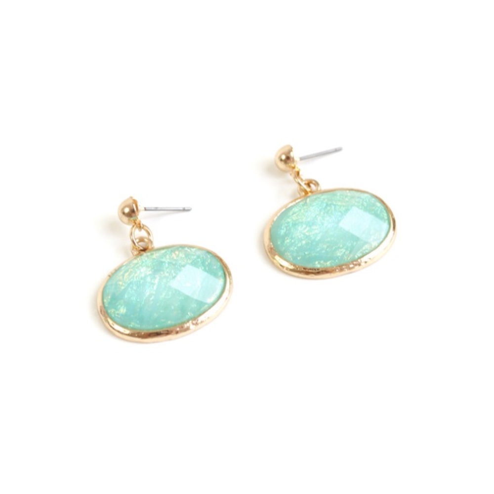 Glass Cabochon Drop Dangle Earrings Silver Gold Pl
